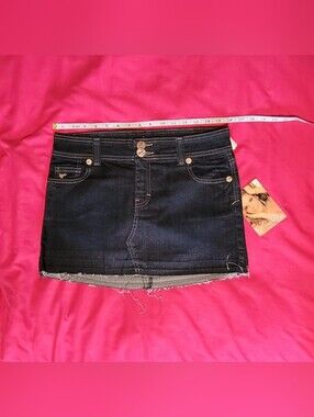 Dark Wash Denim Mini Skirt Raw Hem